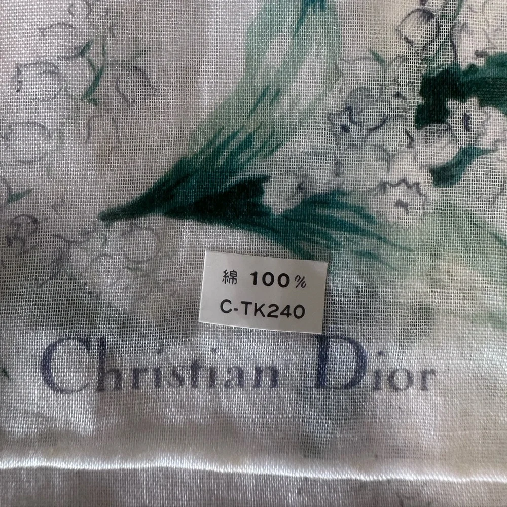 Dior Green and White Floral - Peach embossed Handkerchief Scarf Set